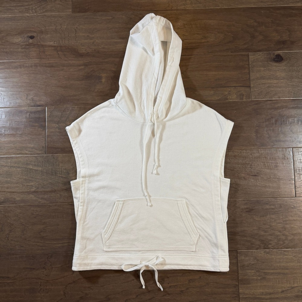 Mustard Seed Womens White Sleeveless Hoodie Cotton French Terry Top S17705 M